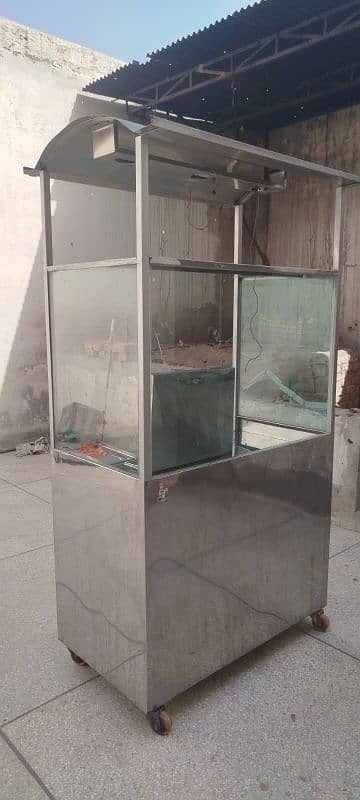 Stainless Steel Food Stall with Glass Display, Storage & 2 Gas Fryers 0