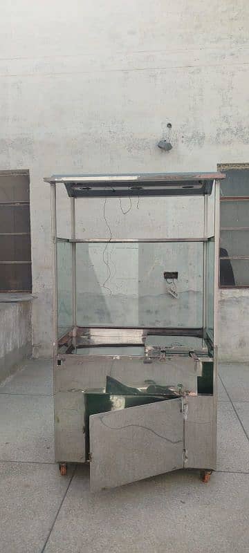 Stainless Steel Food Stall with Glass Display, Storage & 2 Gas Fryers 1