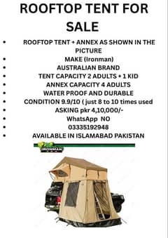 Tent /camping/ Roof top tent (ironman Brand)