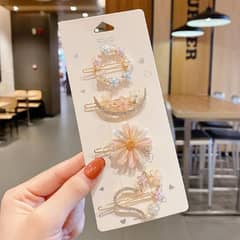 4 Pcs Flower Design Beads Hair Clip