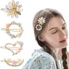 4 Pcs flower Design Beads Hair Clip
