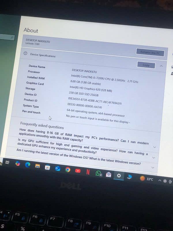 DELL LATITUDE, SSD 256 , 8GB , RGB KEYBOARD , SLIM 1