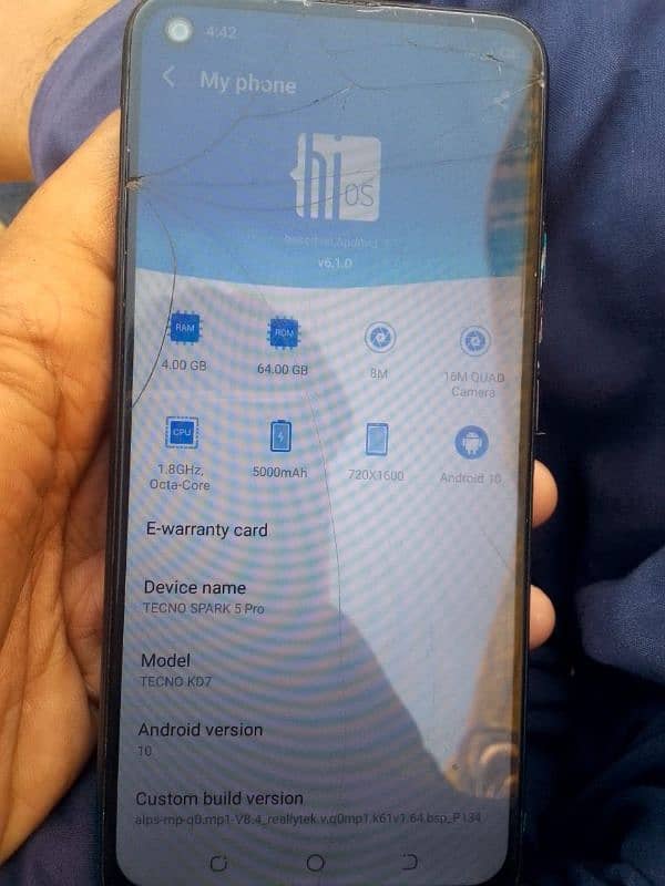 Tecno spark 5 pro 4/64 glass crack pta approve all ok 5