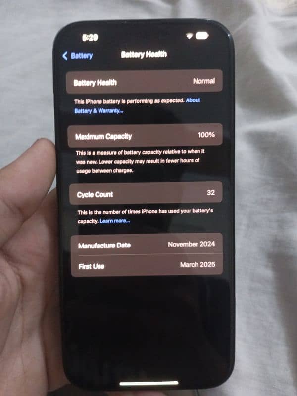 Iphone 16 pm black jv bAttery 100 cc 32 10/10 4