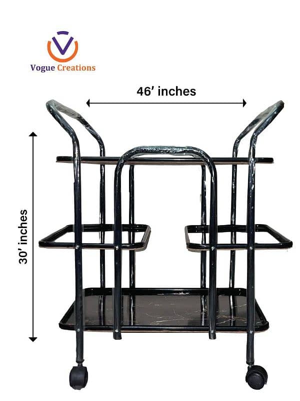 Black Tea 4 Trays Trolley With Wheels Moving 3