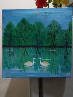 "Beautiful Wall Frame with Nature Scene on Cloth – Wooden Border"