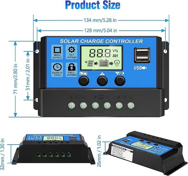 30A Solar Charge Controller, 12V/ 24V Solar Panel Regulator 4