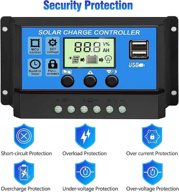 30A Solar Charge Controller, 12V/ 24V Solar Panel Regulator 5