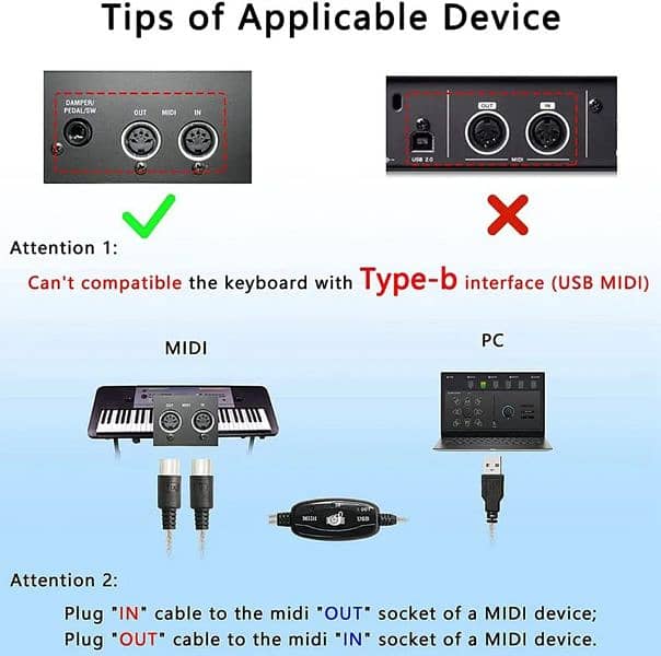 MIDI Cable Converter PC to Music Keyboard Adapter 6