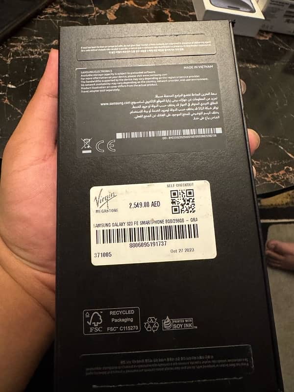 Samsung S23 Fe open box original cable bought from dubai 2 month eSIM 2