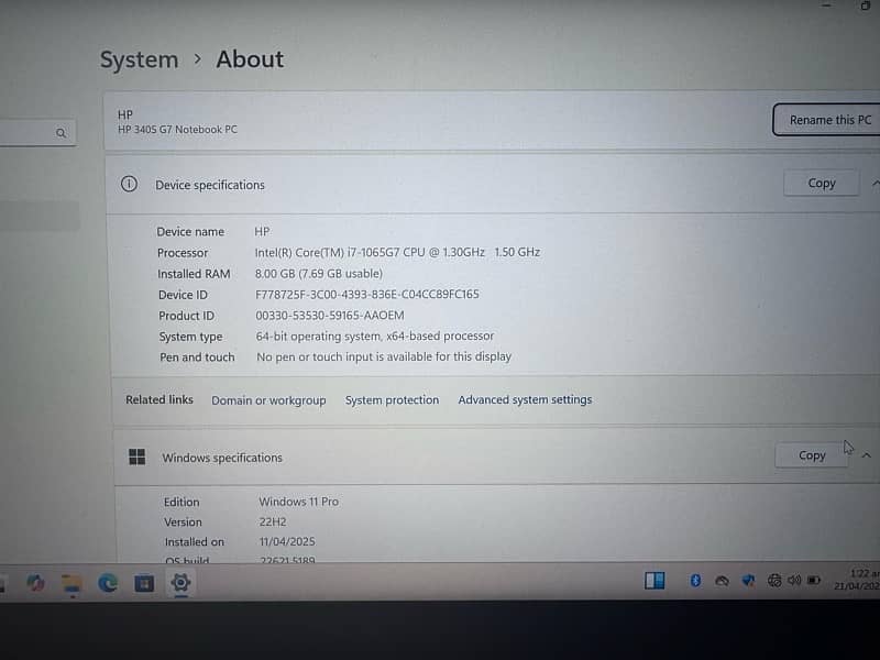 HP i7 10 Generation 340S G7 1