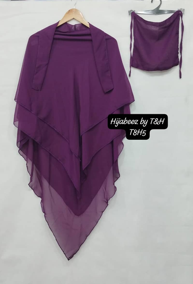 3 Layer Hijab - Premium Chiffon Fabric - With Niqab Patti - 2-Piece 1