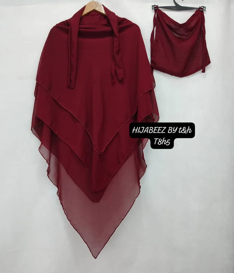 3 Layer Hijab - Premium Chiffon Fabric - With Niqab Patti - 2-Piece 4