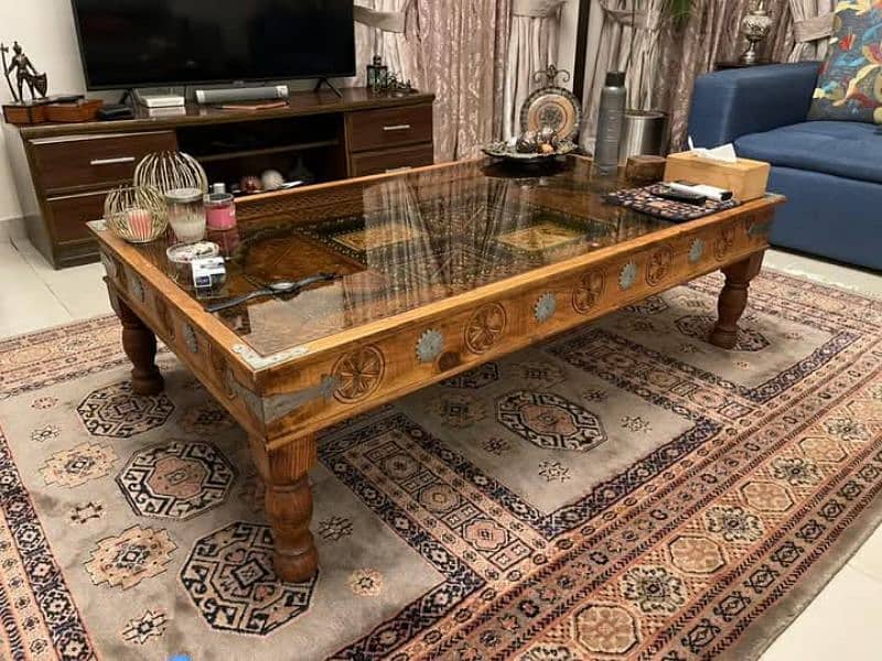 Centre table in pure old solid wood and Swati hand carved 0