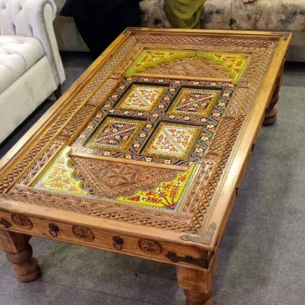 Centre table in pure old solid wood and Swati hand carved 5