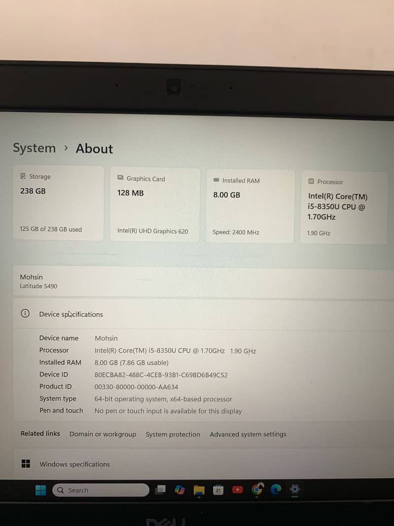 Dell Latitude 5490 | Core i5 8th Gen | 8GB RAM | 256GB SSD 10
