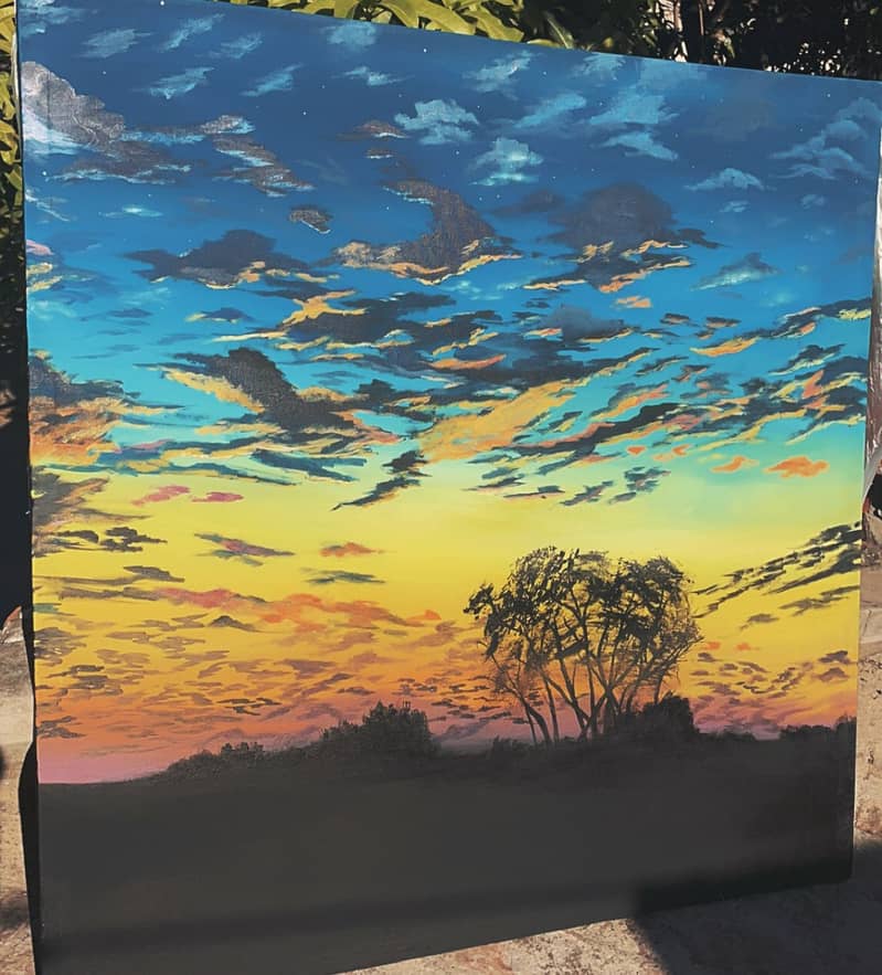 A-4 Sheet with ACRYLIC Paint + Canvas Scenery Painting for Sale 0