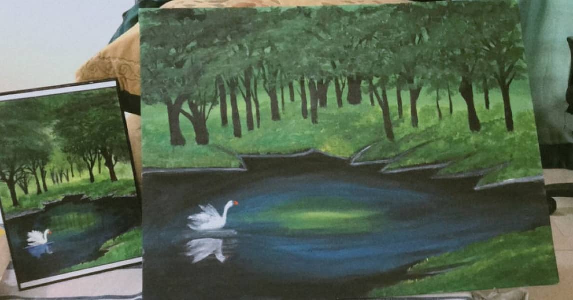 A-4 Sheet with ACRYLIC Paint + Canvas Scenery Painting for Sale 13