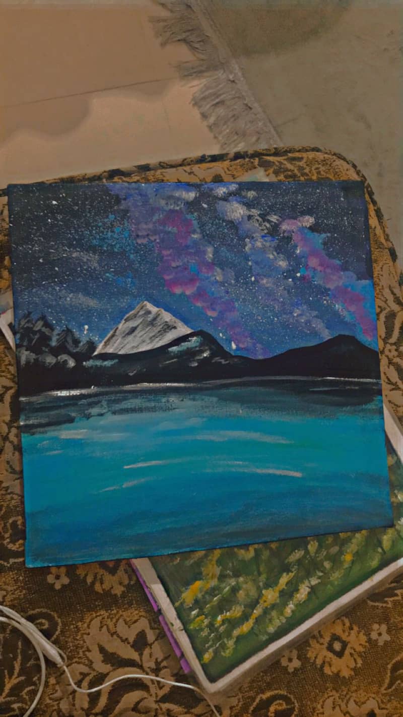 A-4 Sheet with ACRYLIC Paint + Canvas Scenery Painting for Sale 17