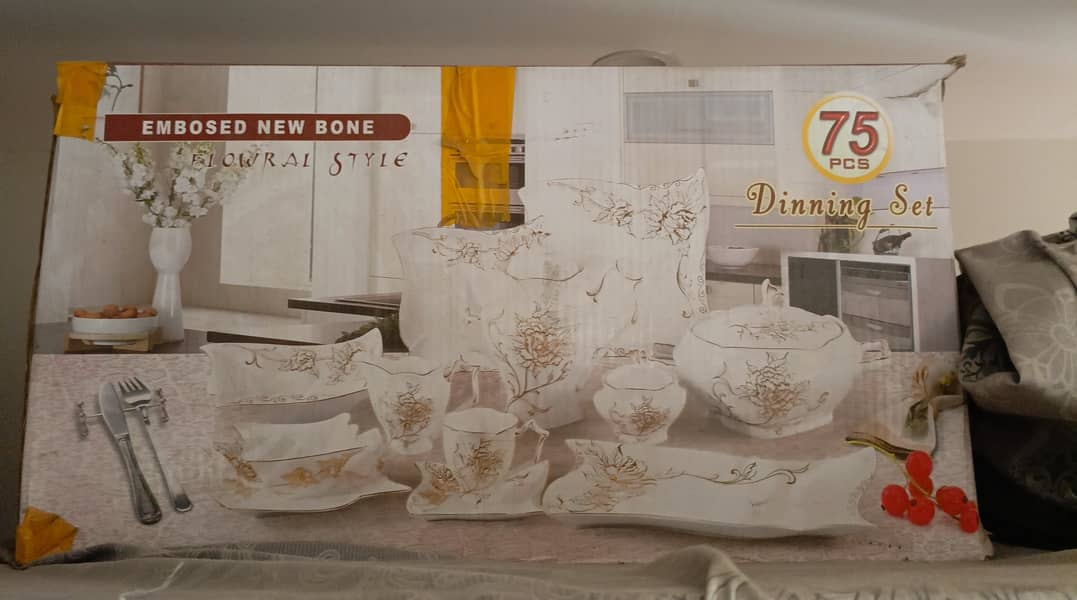 embossed bone china 75 pieces dinner set with box 8