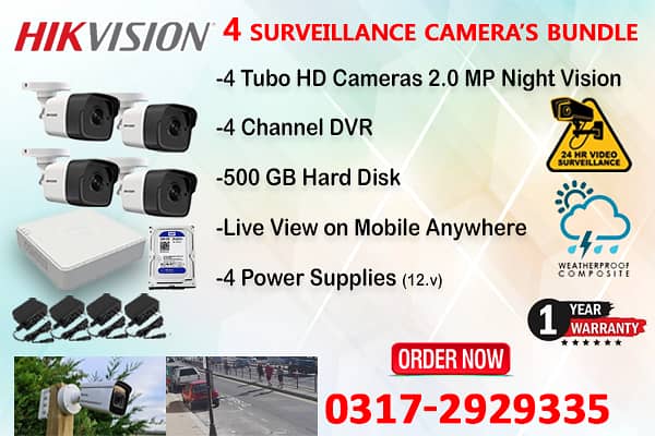 4 CCTV Cameras 2mp Bundle Brand HIKVision 0