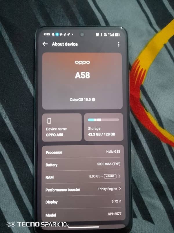OPPO A58 FOR SALE 8/128 Open box only serious contact 0329-8126672 2