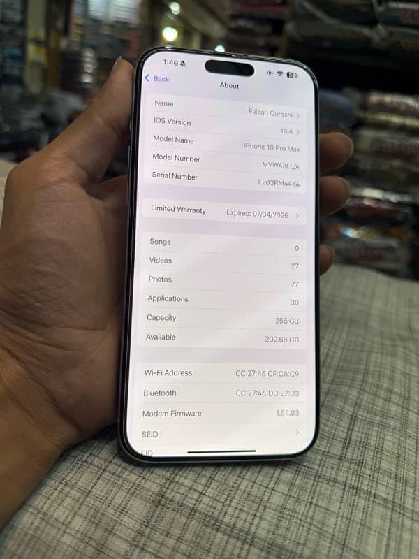 Iphone 16 pro max White-just box open 256 gb Jv 7