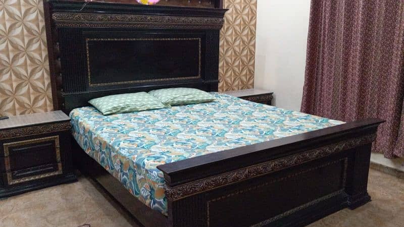 pure wood bed havey duty with side table dressing & mattress 0