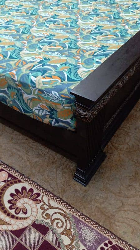 pure wood bed havey duty with side table dressing & mattress 3
