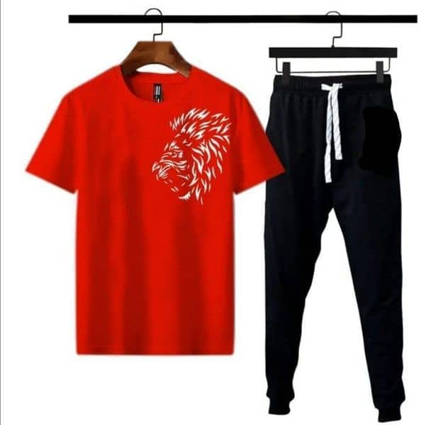 2 Pcs Men's Polyester Fabric Dri Fit Printed Track Suit 0