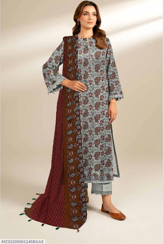3 Pcs women's unstitched printed suit 0