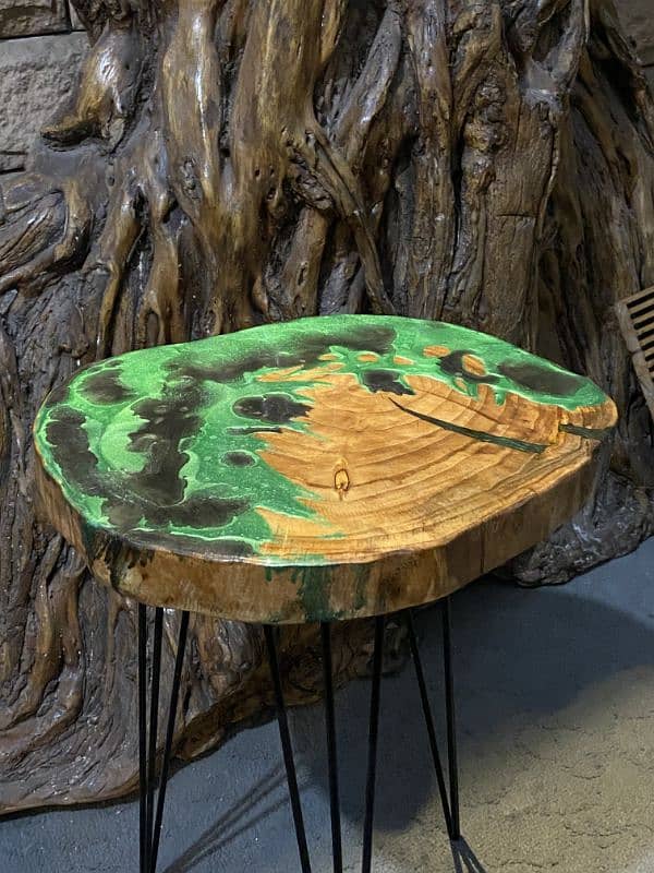Handcrafted Resin Wooden Side Table – Unique Design 1