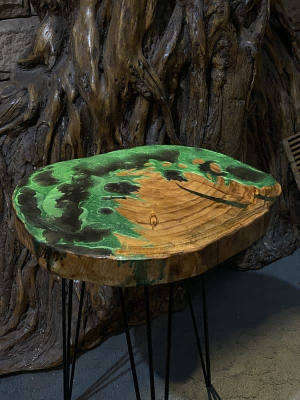 Handcrafted Resin Wooden Side Table – Unique Design 5