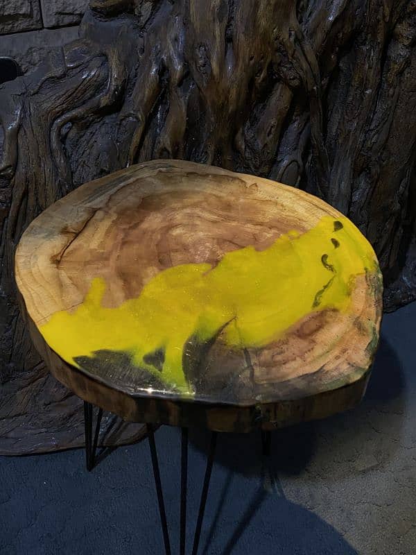 Handcrafted Resin Wooden Side Table – Unique Design 7