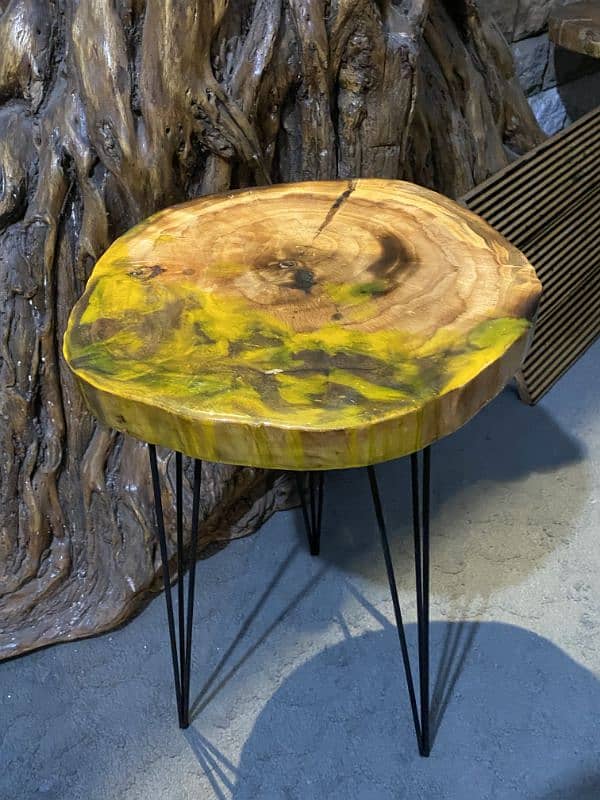 Handcrafted Resin Wooden Side Table – Unique Design 9
