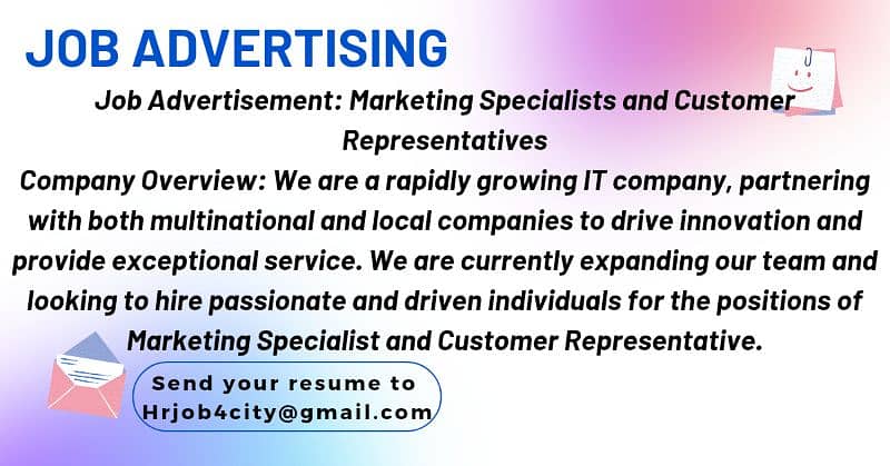 we are hiring staff for multinational and local companies. 0