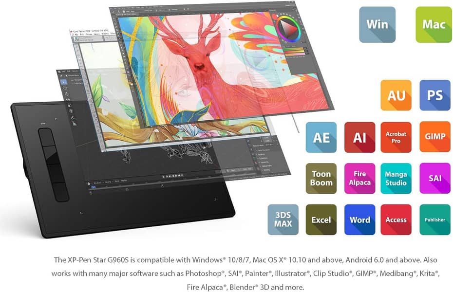 XPPen Star G960S Graphics Drawing Tablet 9 x 6 9