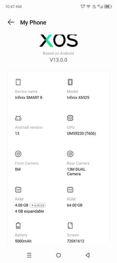 Infinix Smart 8 - 4+4GB RAM | 64GB | 13MP | Warranty 10/2025