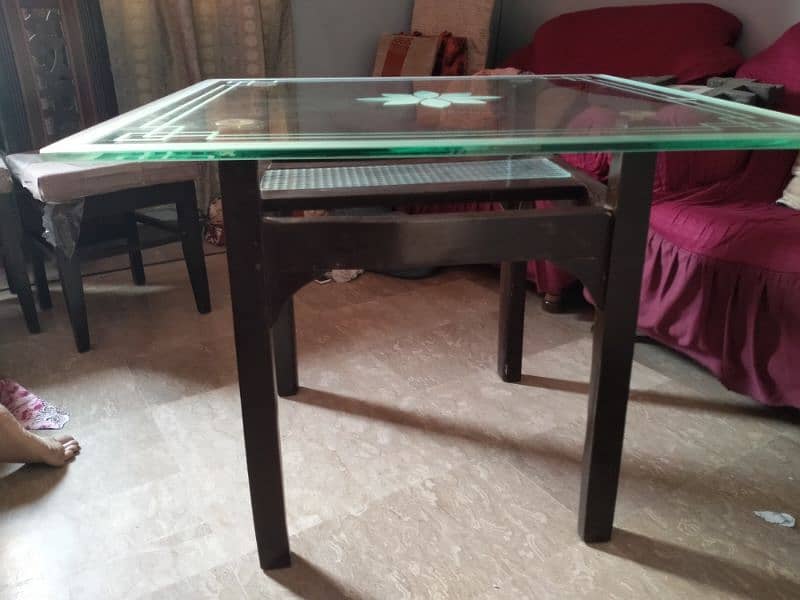 GLASS DINNING TABLE WITH 4 Wooden CHAIRS 2