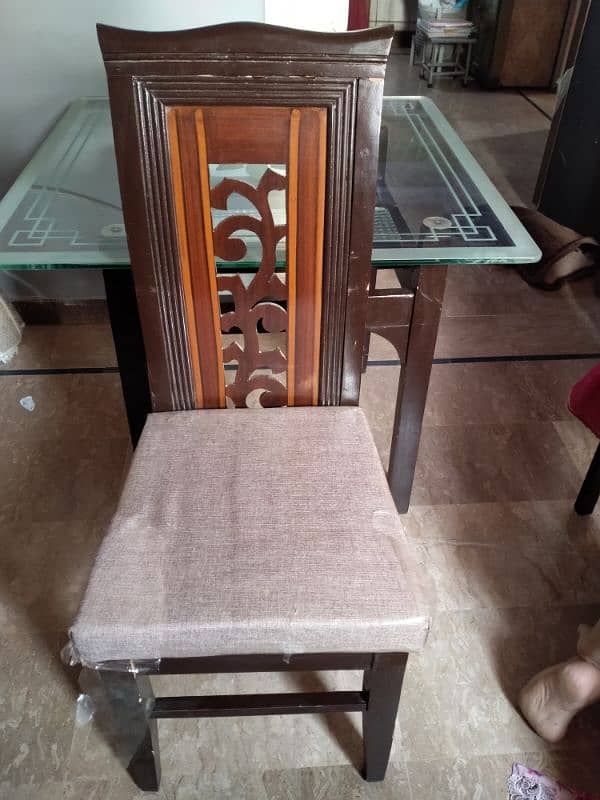 GLASS DINNING TABLE WITH 4 Wooden CHAIRS 7