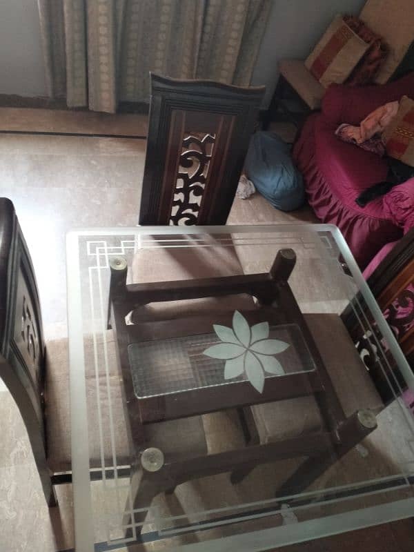 GLASS DINNING TABLE WITH 4 Wooden CHAIRS 8