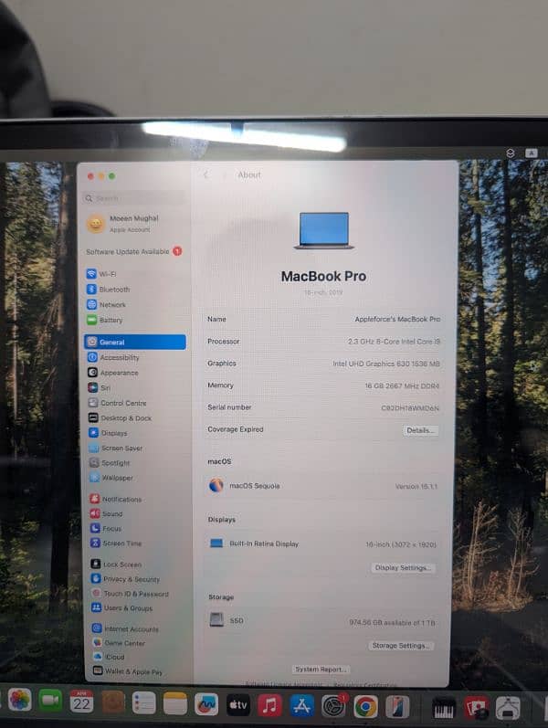MacBook pro 2019 core i9 16" 16 gb ,1TB 4 gb graphics 6