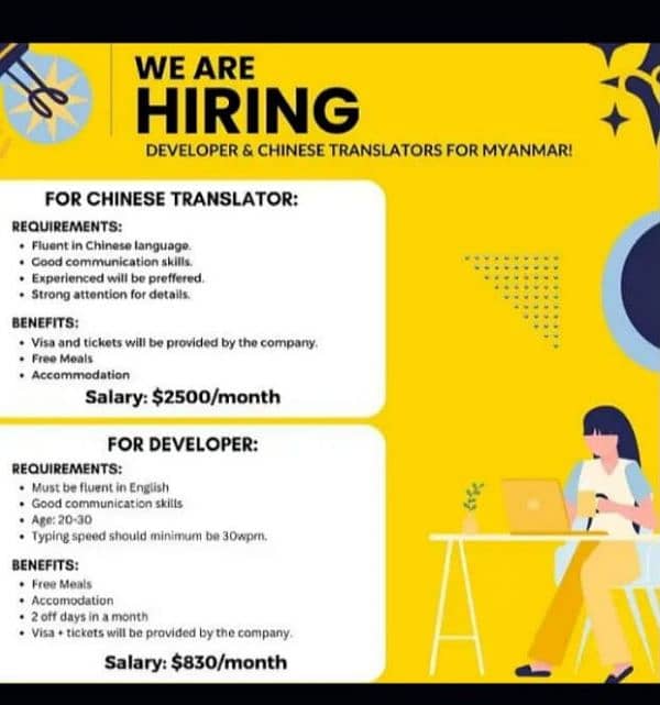 We are hiring Male call center agents and Chinese translators. 0