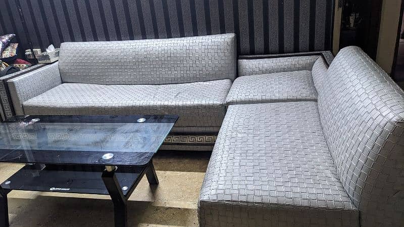 L shaped sofa set with table available condition 8/10 1