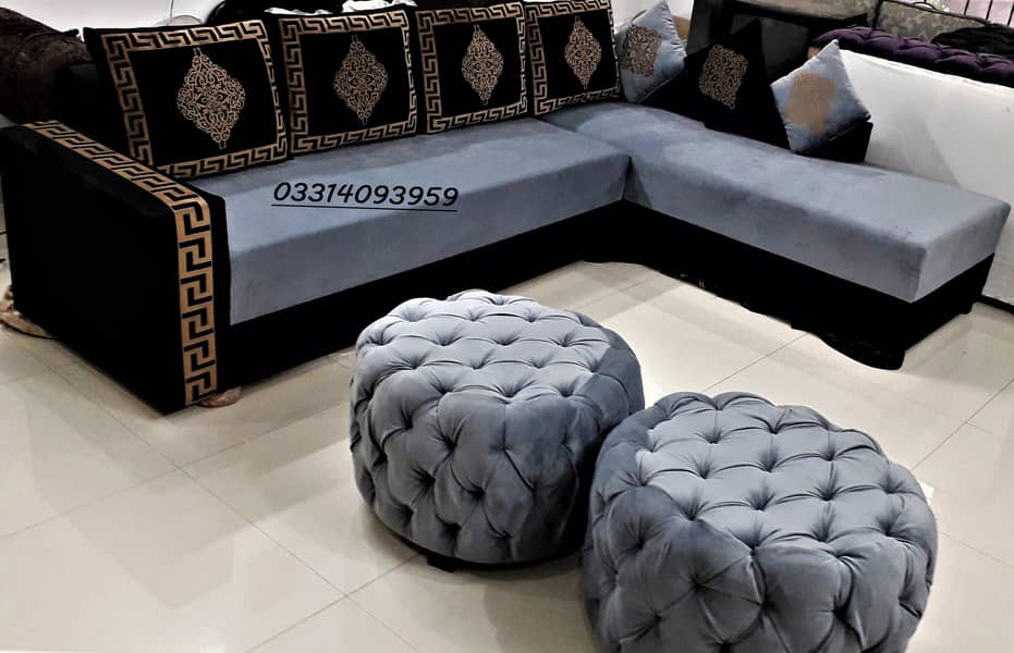 L shape sofa set made in thick wood 0