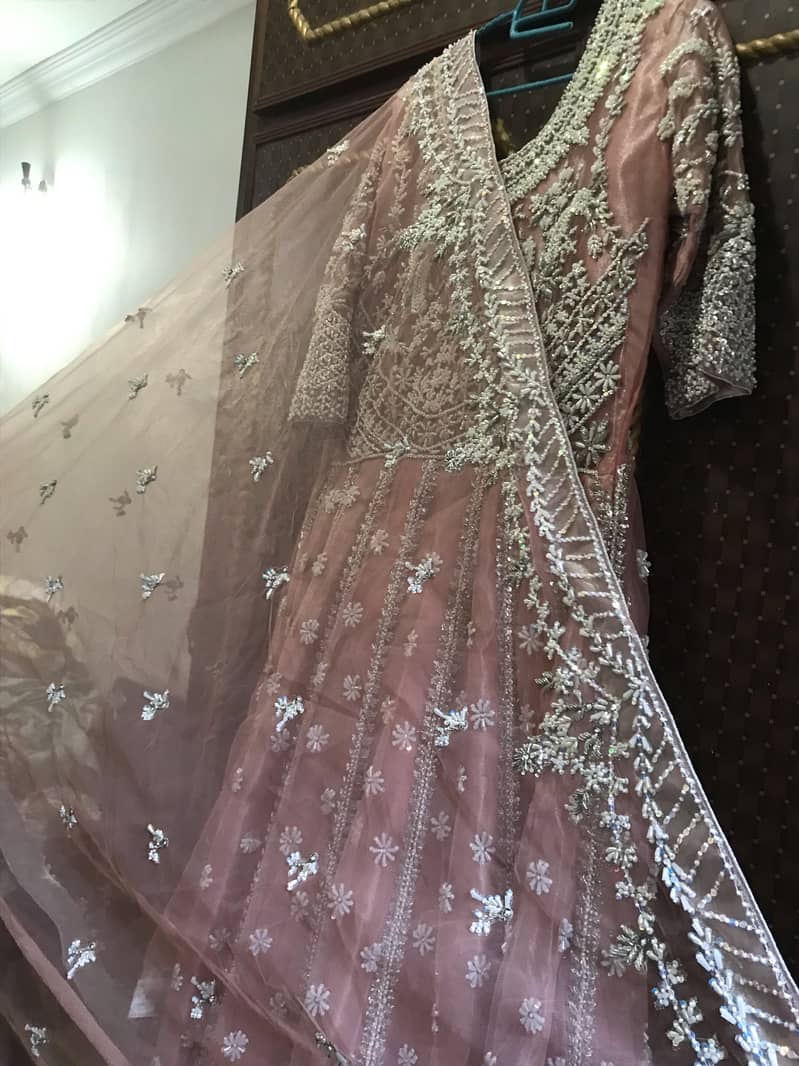 Peach Maxi Dress With Dupatta For Sale 4