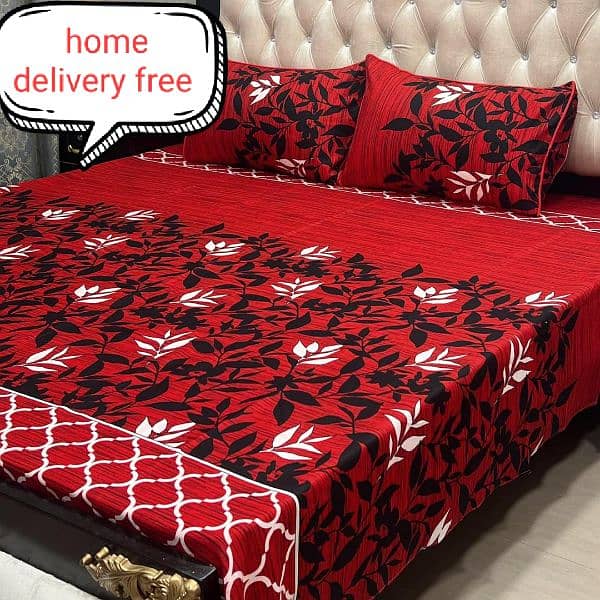 3 Pcs Cotton Printed Double Bedsheet 0