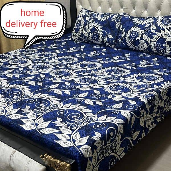 3 Pcs Crystal Cotton Printed Double BedSheets 0