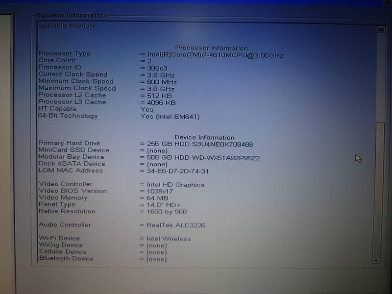 Dell Latitude e6440 | i7 4th Gen M CPU 3.00 GHz | 8 RAM / 500 GB HDD 3