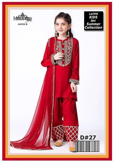 Charming Girl's 3Pcs Embroided Lawn Suit With Dupatta